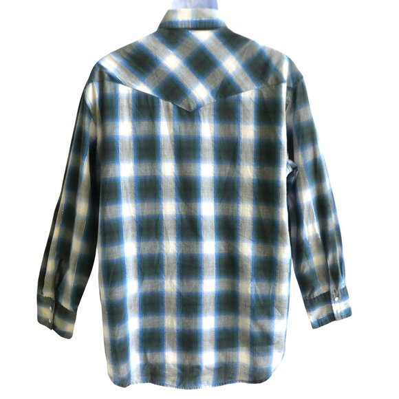 Rustler by Wrangler Vtg Metallic Plaid Western Pearl Snap Shirt Double Peaked L - Picture 3 of 8